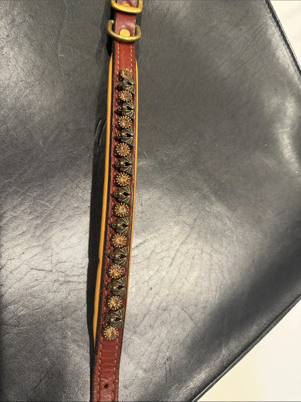 Amber Rhinestones, Bats and Leather Dog Collar